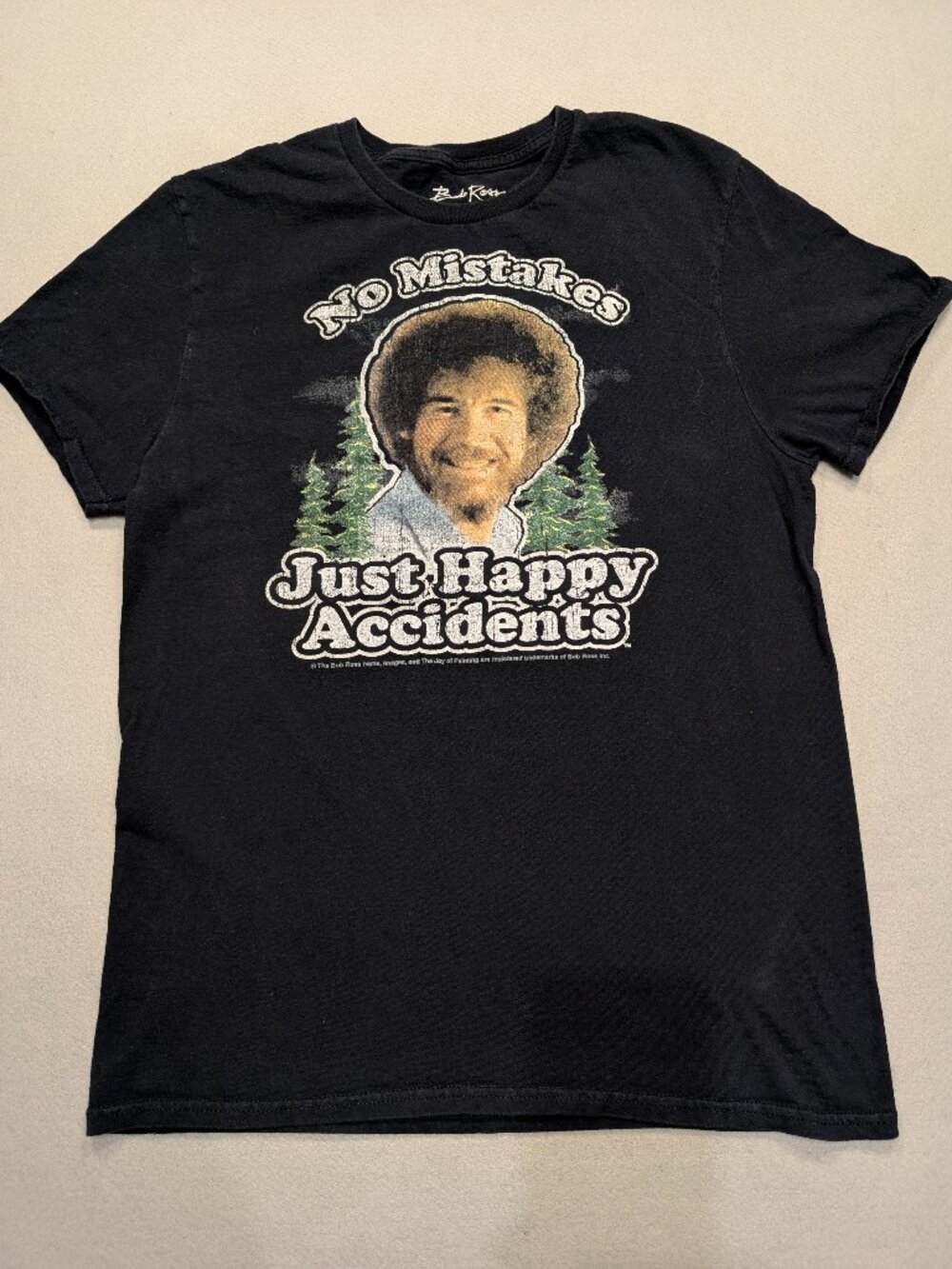 Bob Ross No Mistakes Just Happy Accidents Graphic Tee M
